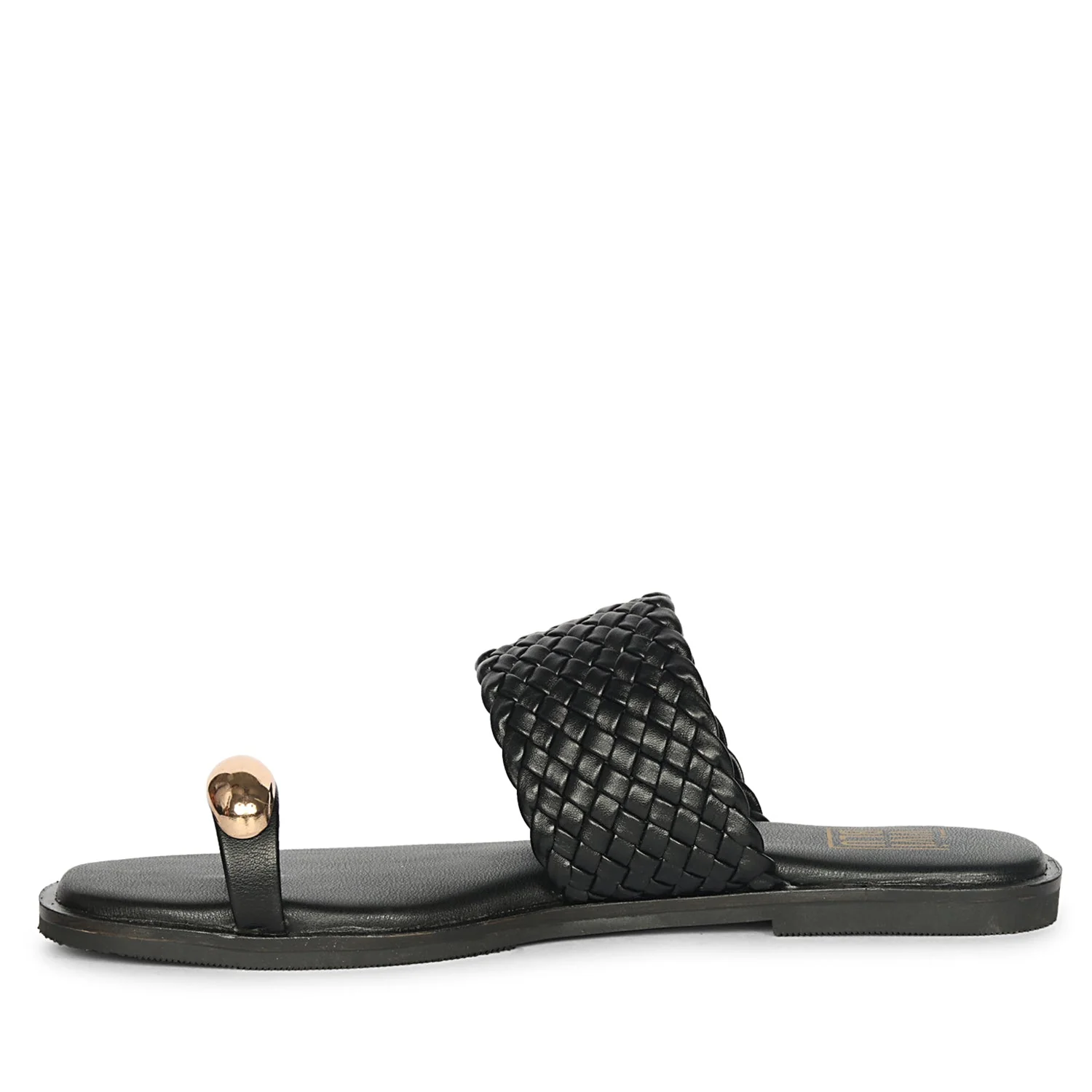 Violetta Black Leather Flat Sandals - Image 3