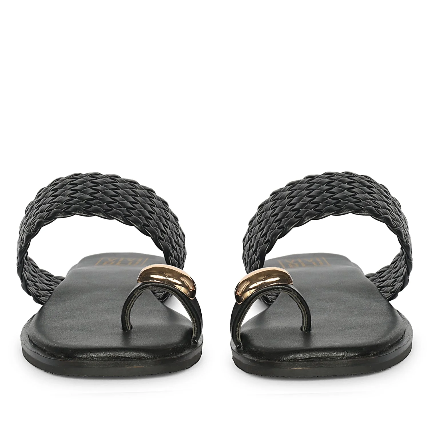 Violetta Black Leather Flat Sandals - Image 4