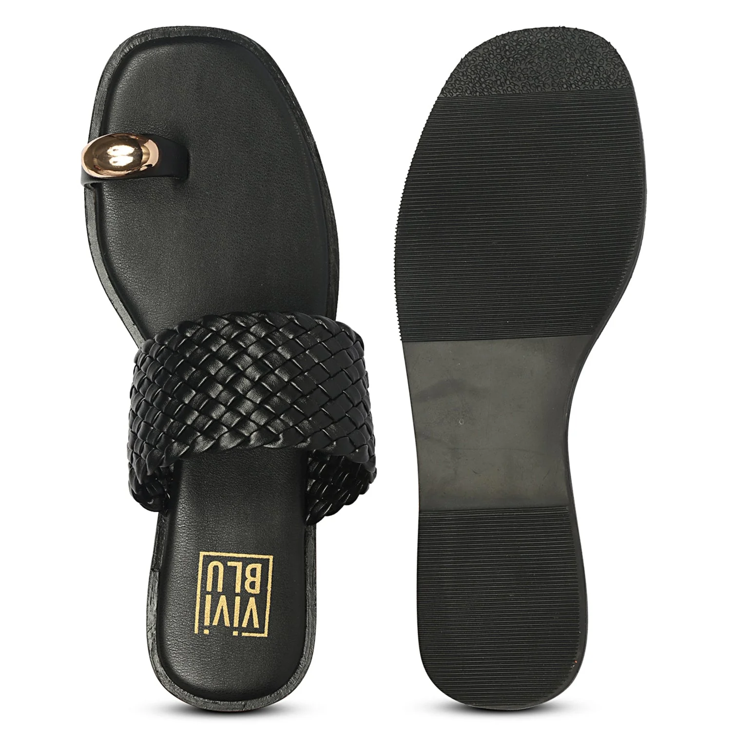 Violetta Black Leather Flat Sandals - Image 6