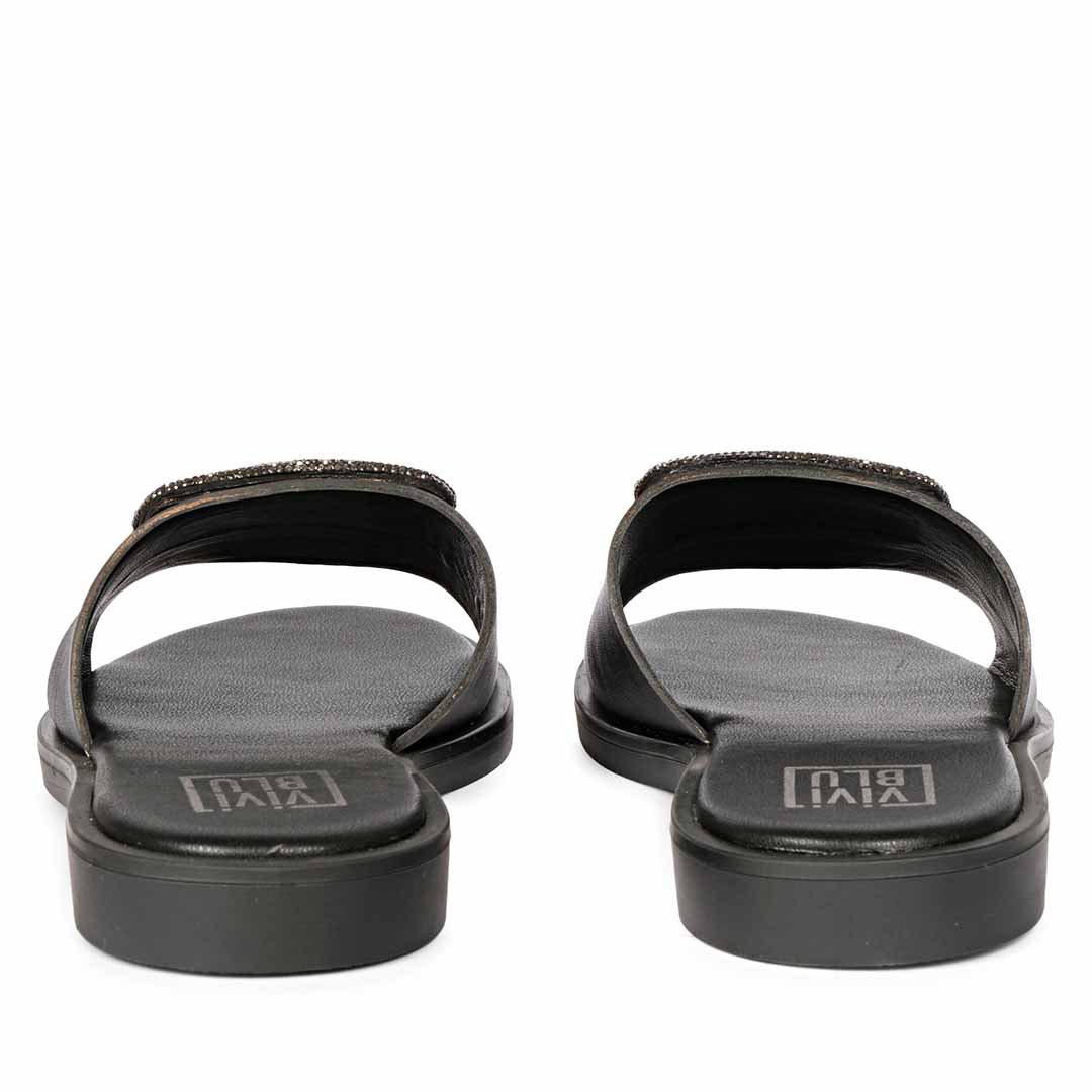 ViviBlu Black Leather Flat Sandals - Image 5