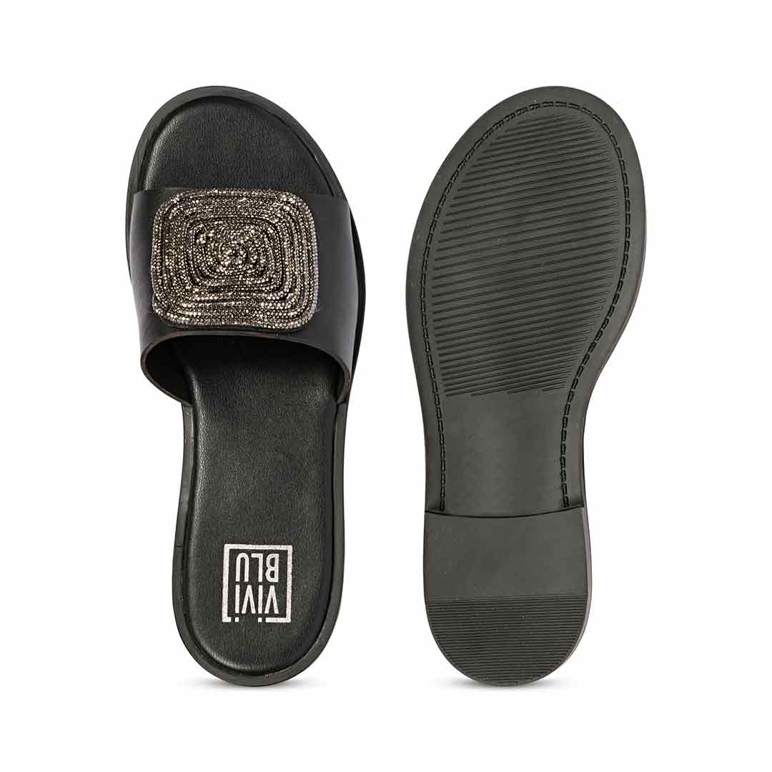 ViviBlu Black Leather Flat Sandals - Image 6