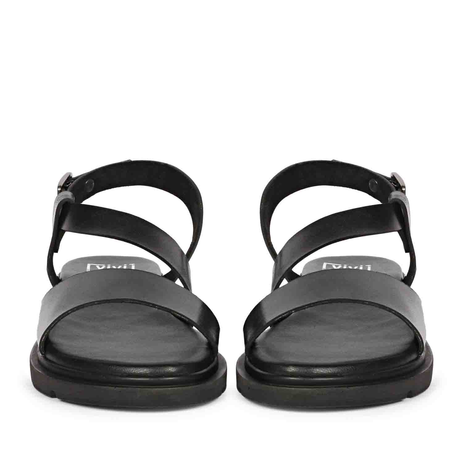 ViviBlu Black Leather Flat Sandals - Image 3