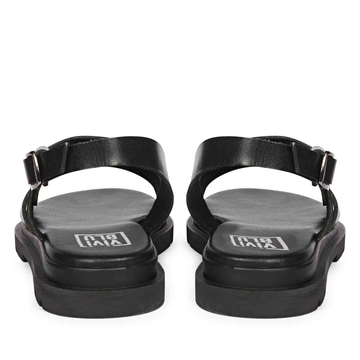 ViviBlu Black Leather Flat Sandals - Image 5
