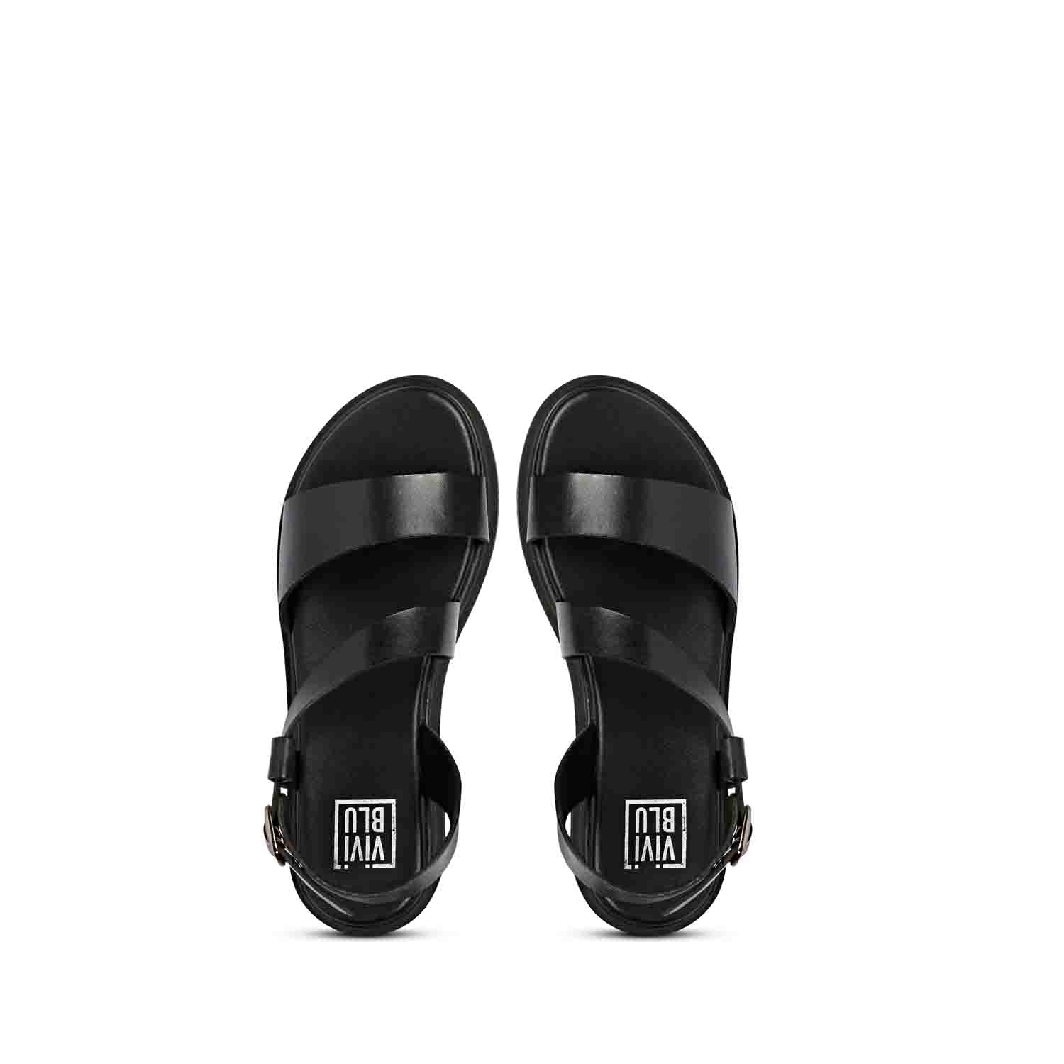 ViviBlu Black Leather Flat Sandals - Image 6