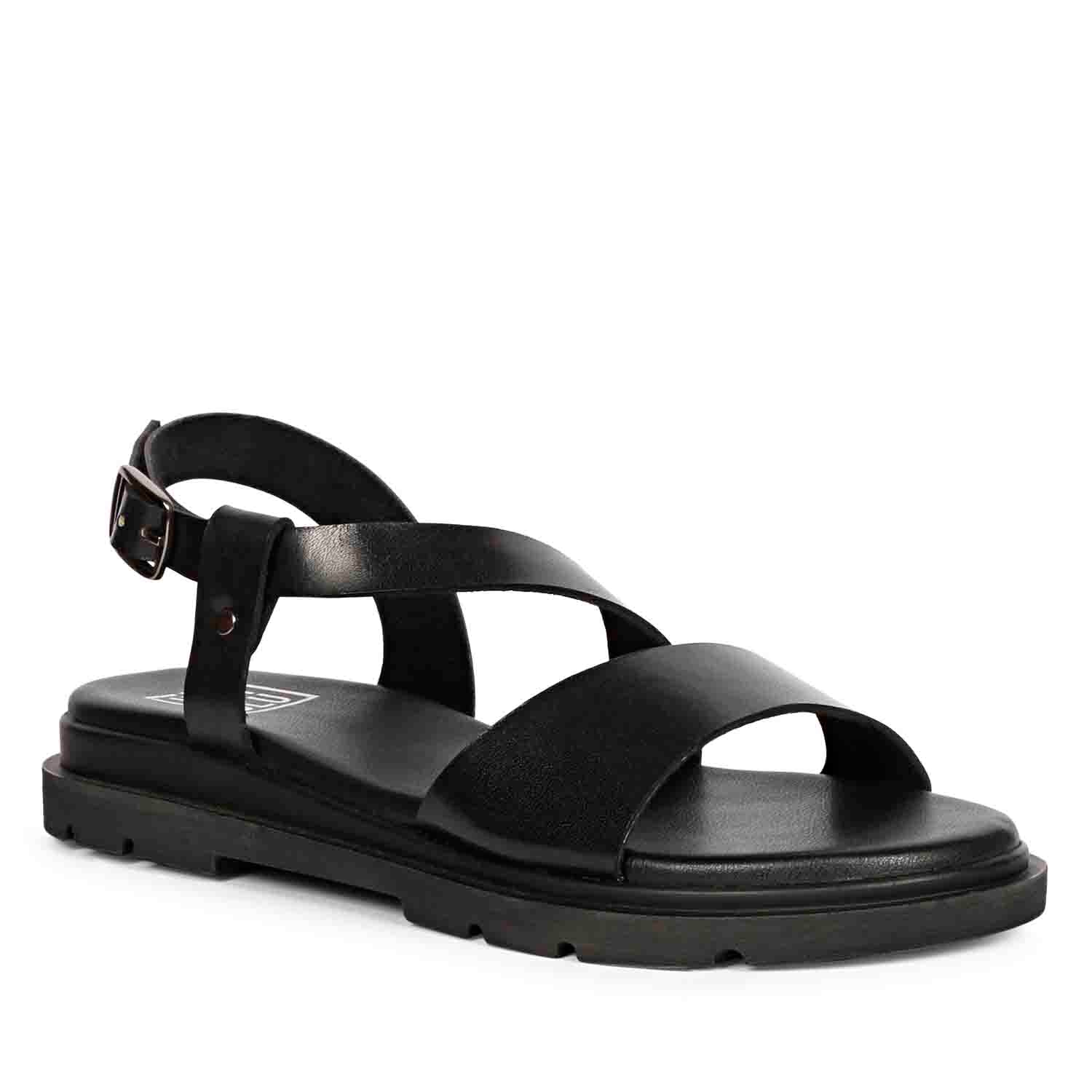 ViviBlu Black Leather Flat Sandals - Image 7