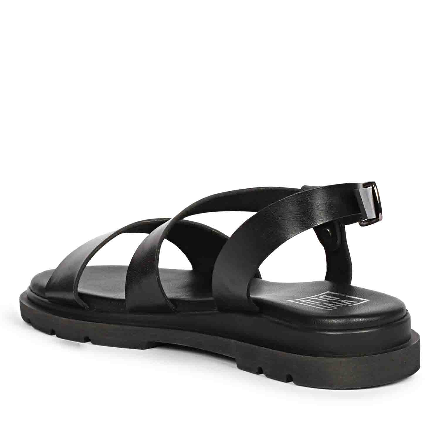 ViviBlu Black Leather Flat Sandals - Image 9