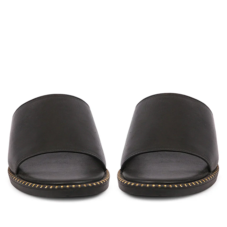 Aria Black Leather Flat Sandals - Image 4