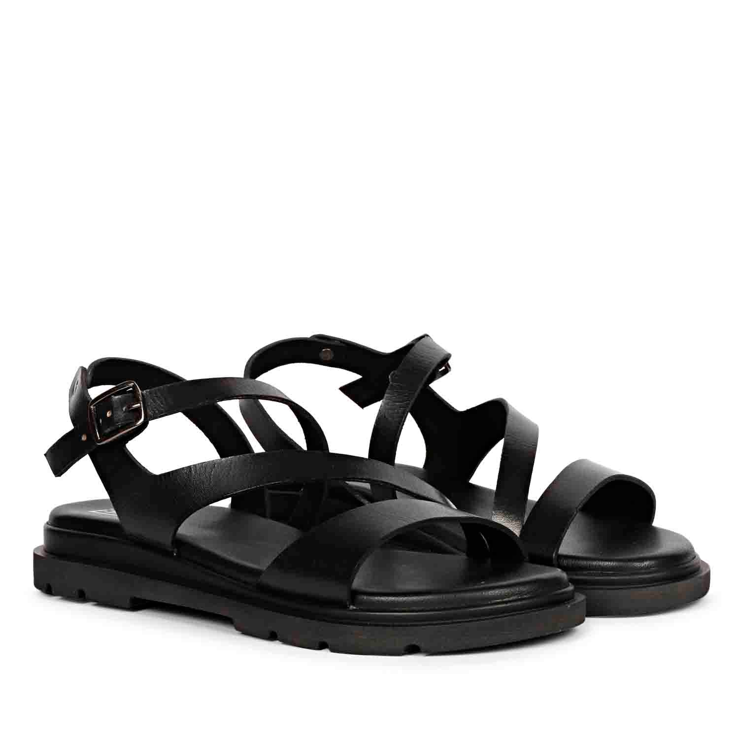 ViviBlu Black Leather Flat Sandals - Image 2