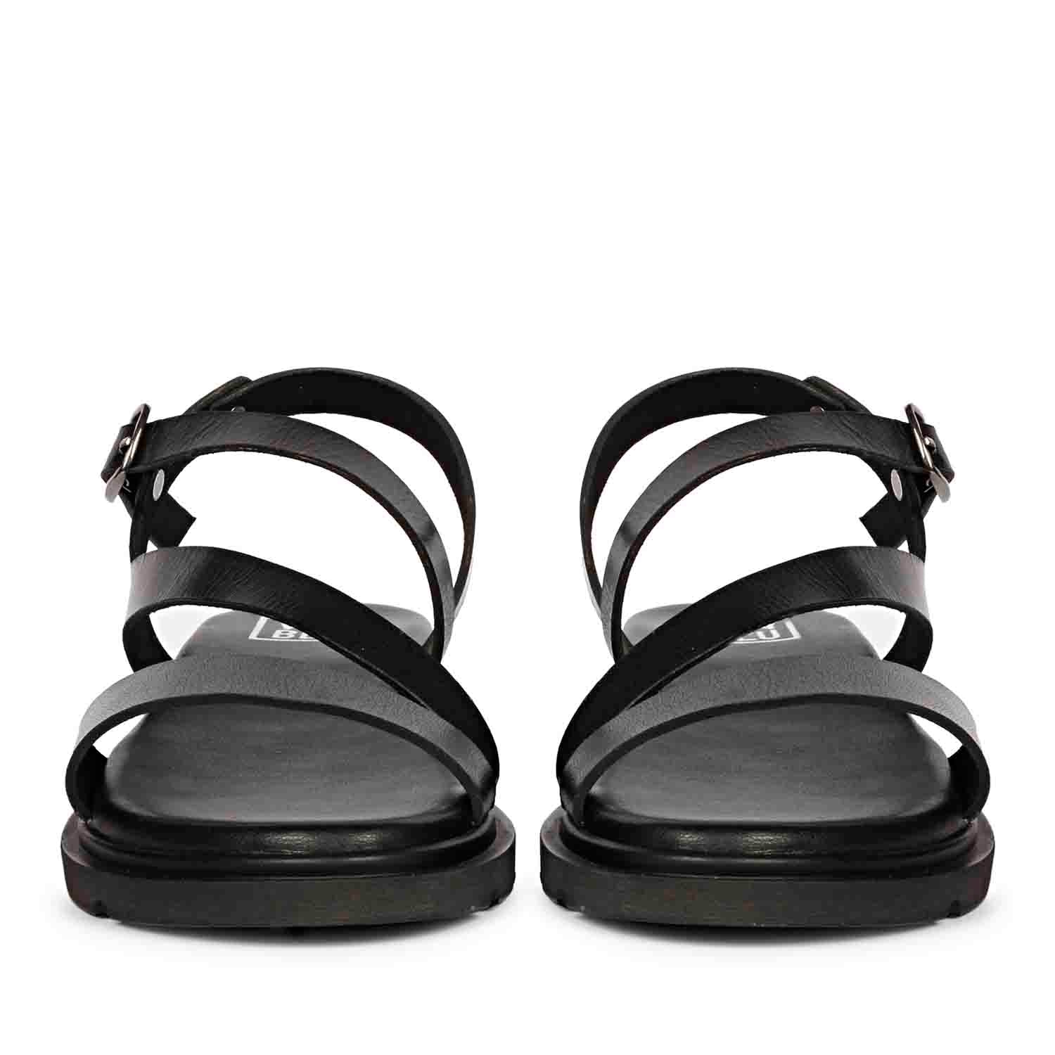ViviBlu Black Leather Flat Sandals - Image 3