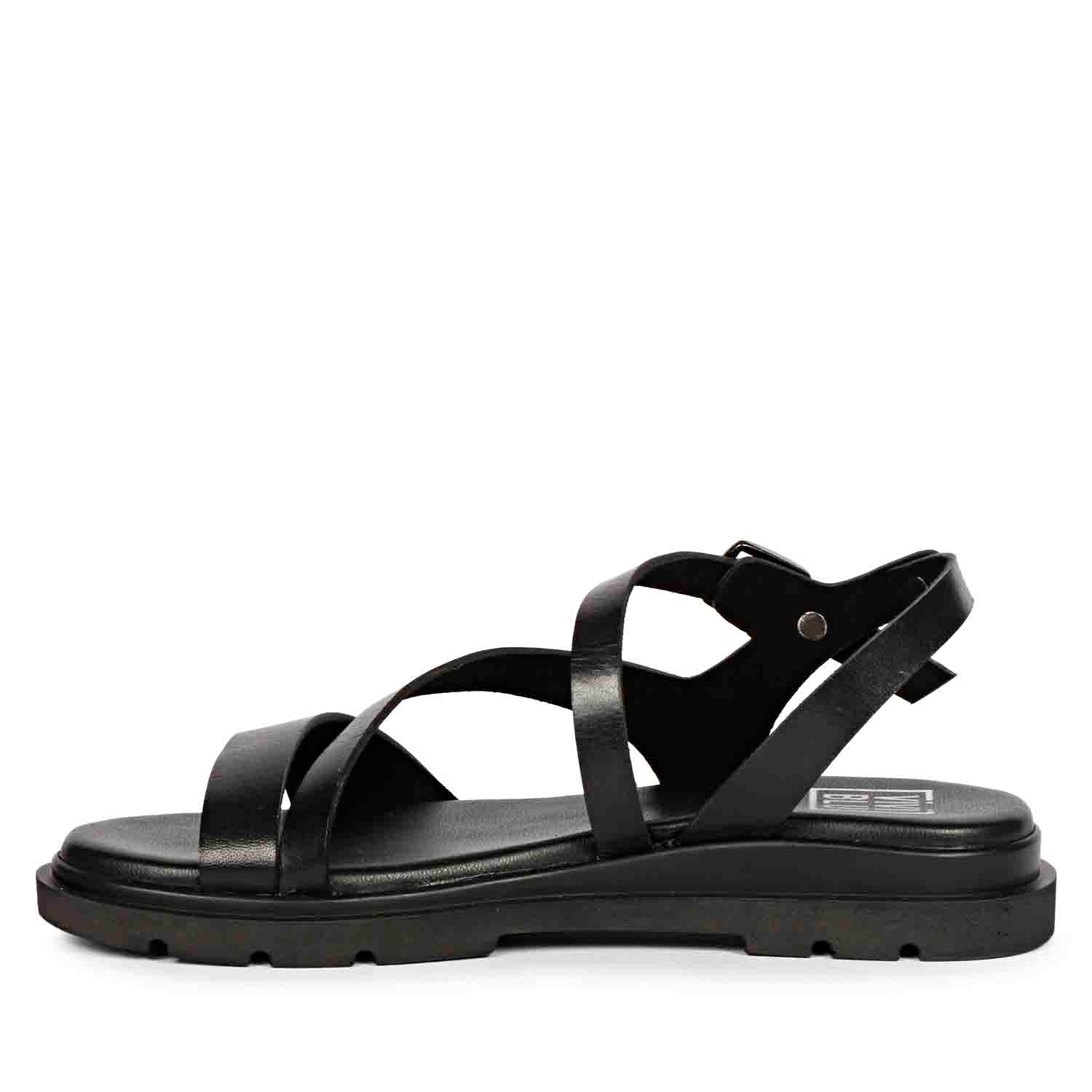 ViviBlu Black Leather Flat Sandals - Image 4