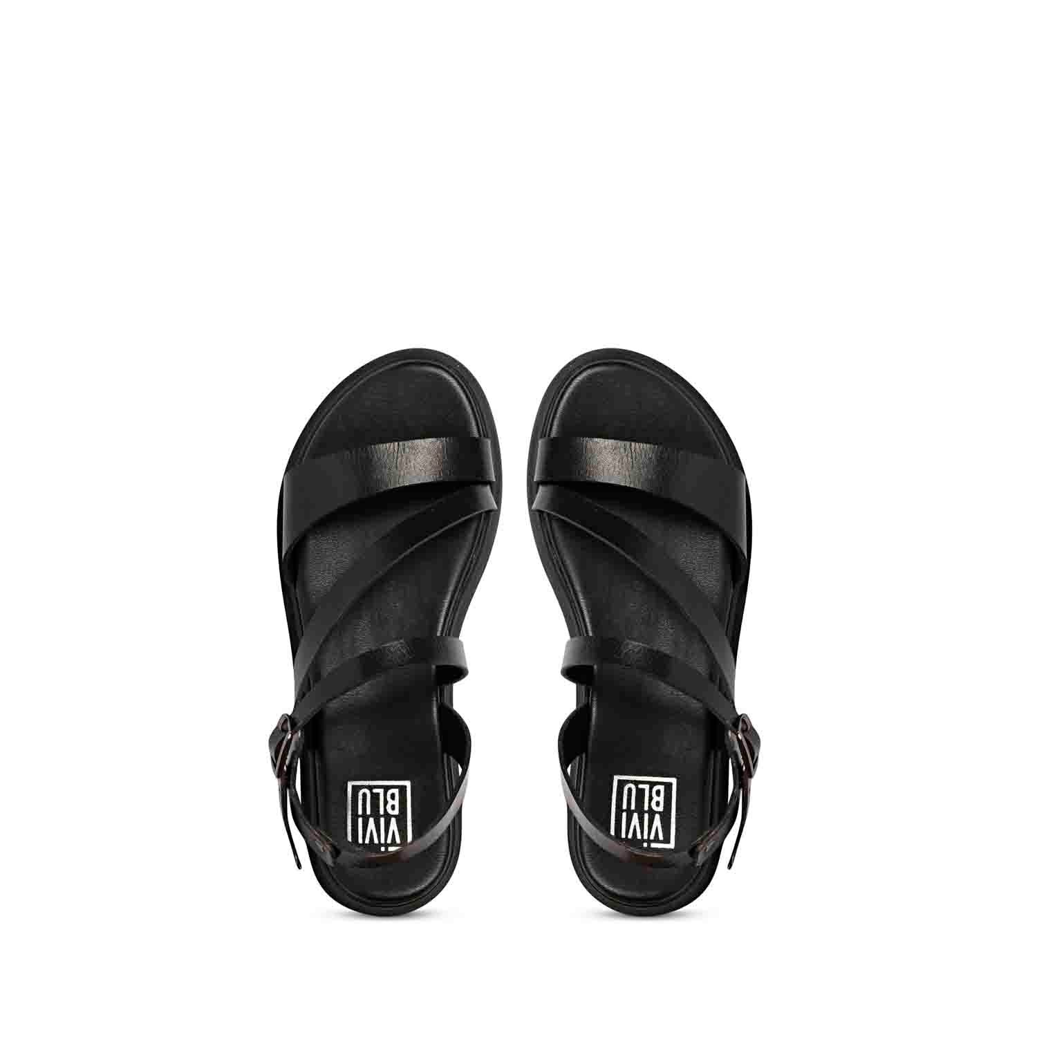 ViviBlu Black Leather Flat Sandals - Image 5