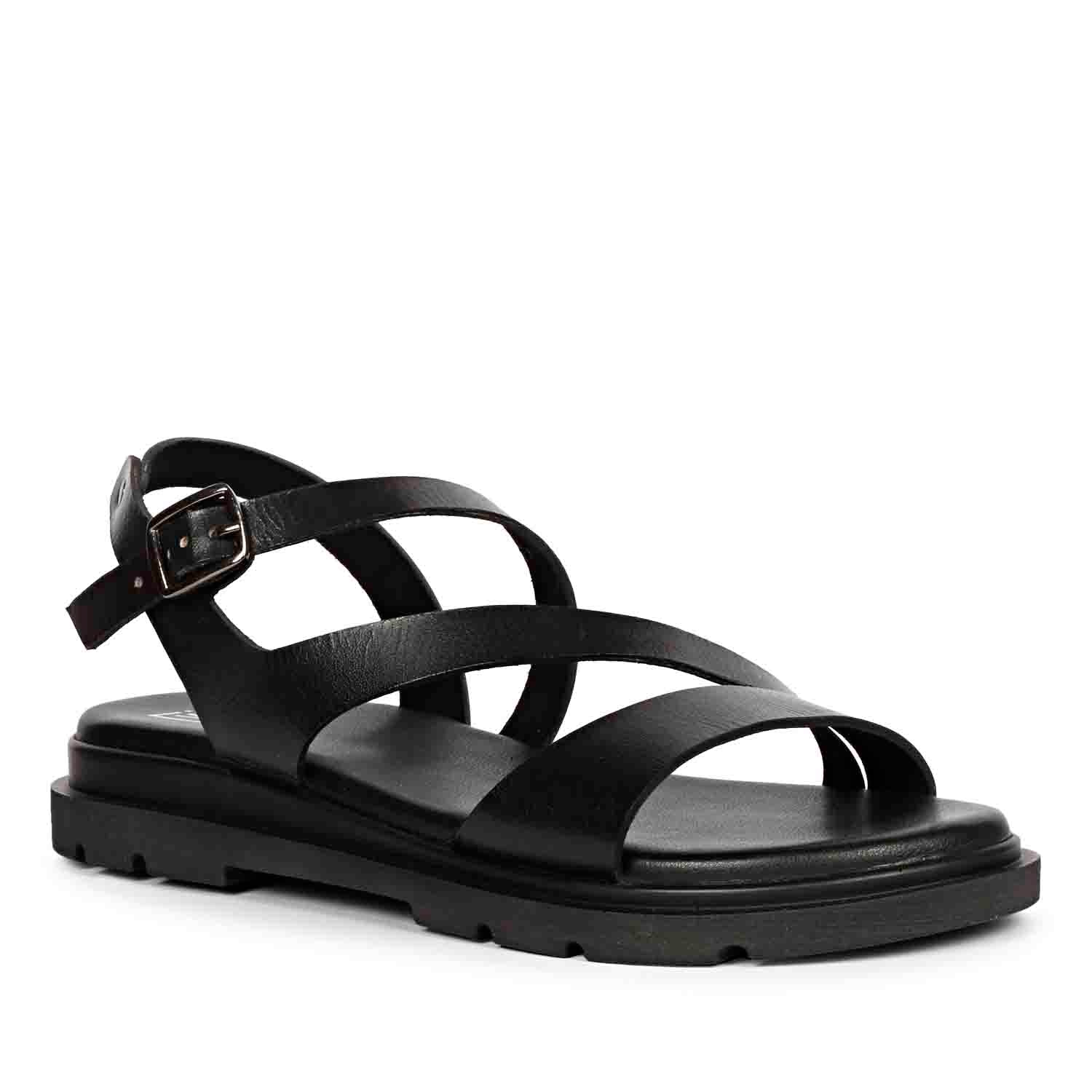 ViviBlu Black Leather Flat Sandals - Image 6