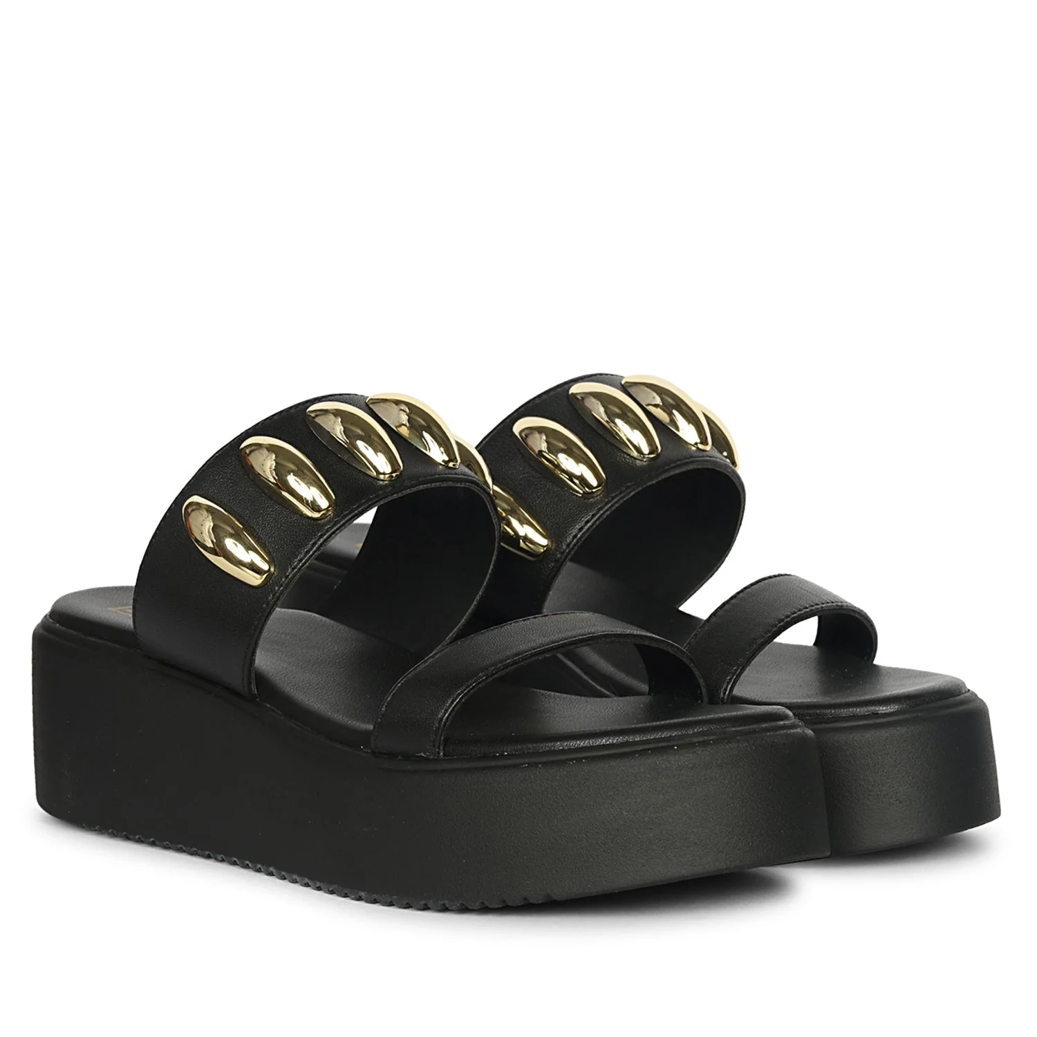 Elowen Black Leather Paltform Sandals - Image 3