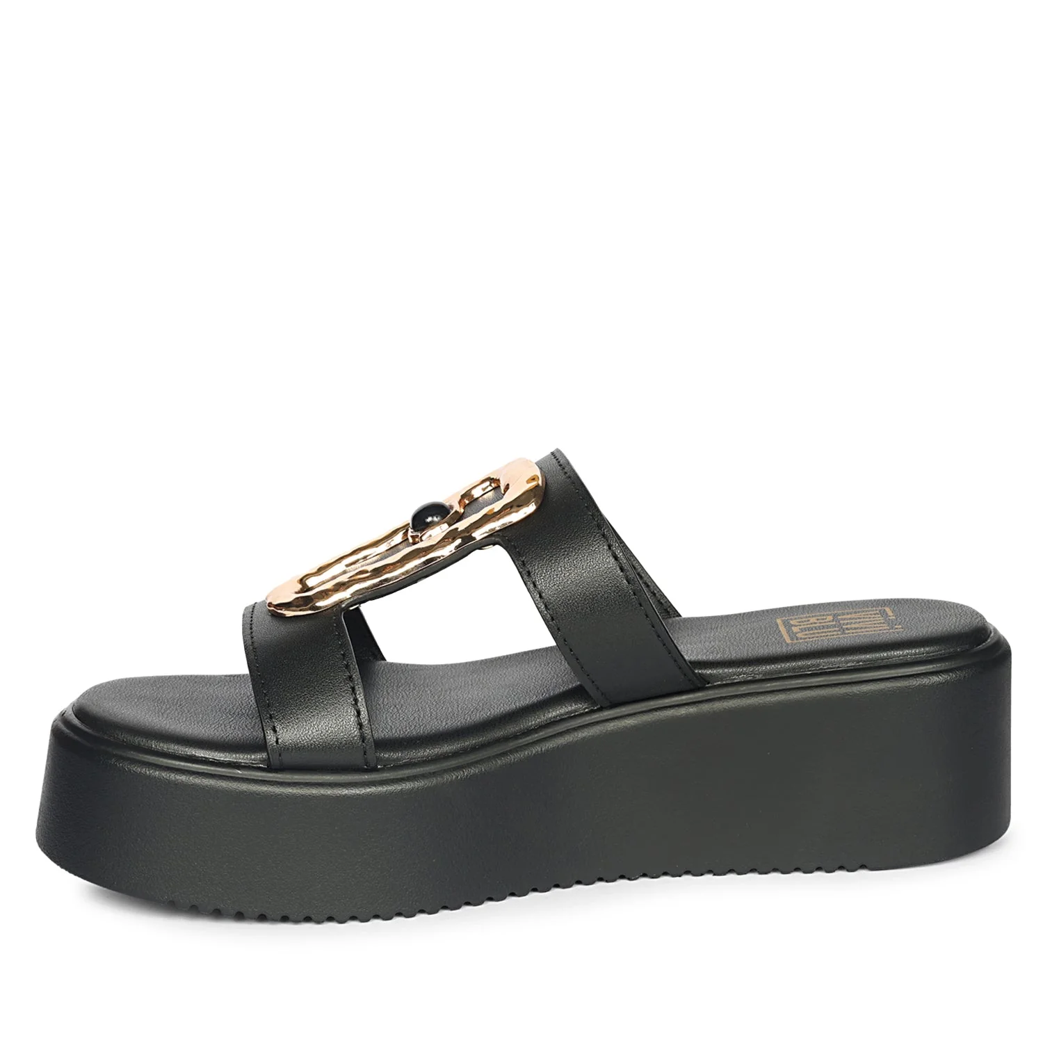 Freja Black Leather Platform Sandals - Image 3