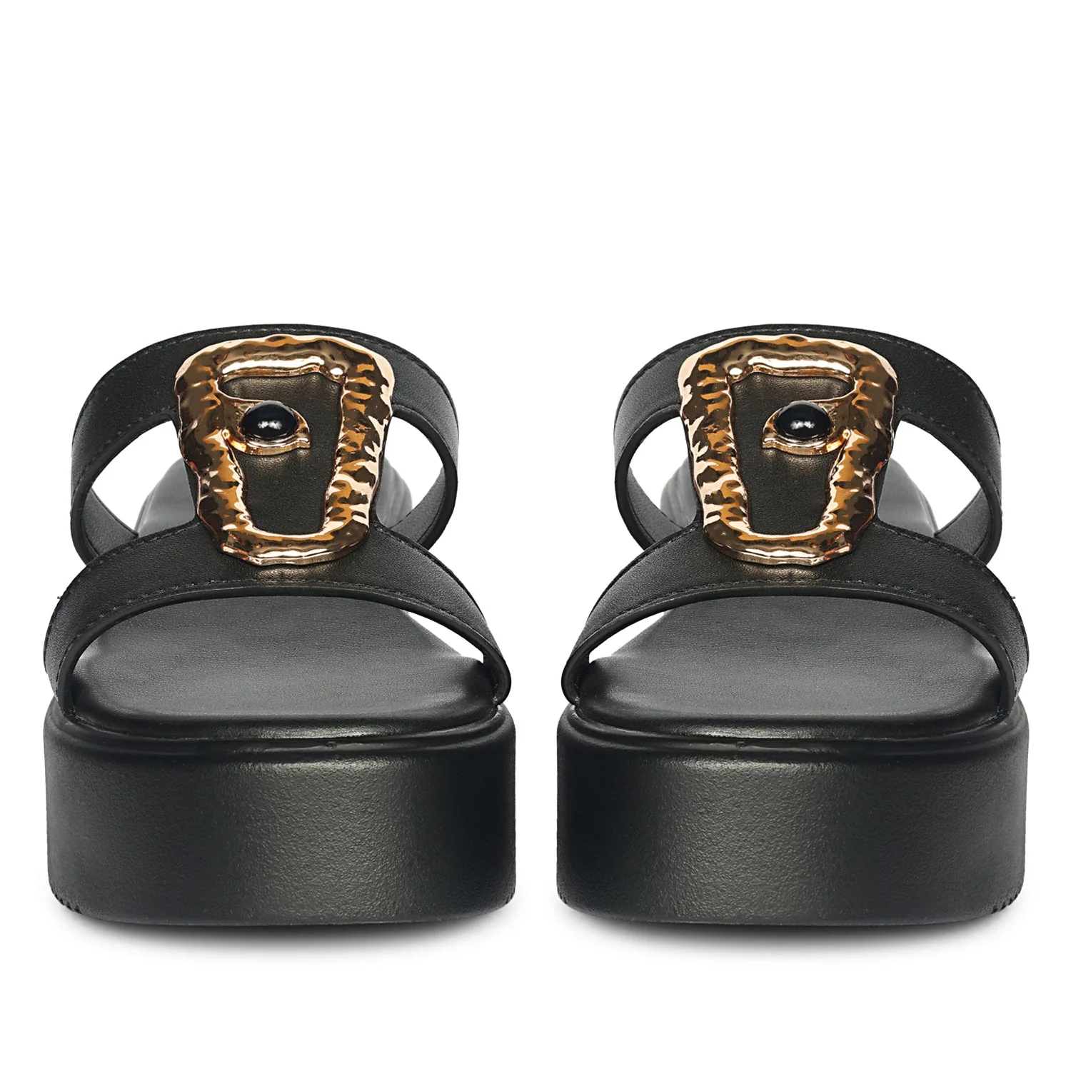 Freja Black Leather Platform Sandals - Image 4
