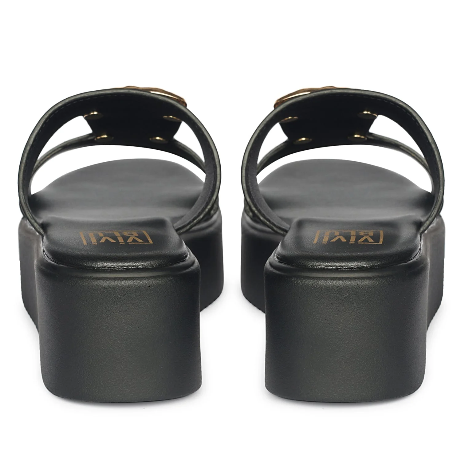 Freja Black Leather Platform Sandals - Image 5