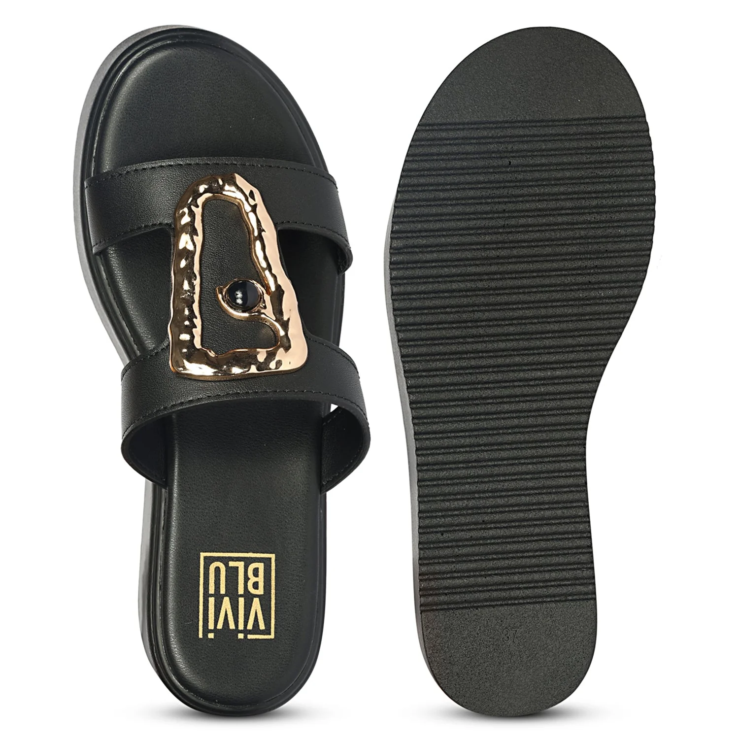 Freja Black Leather Platform Sandals - Image 6
