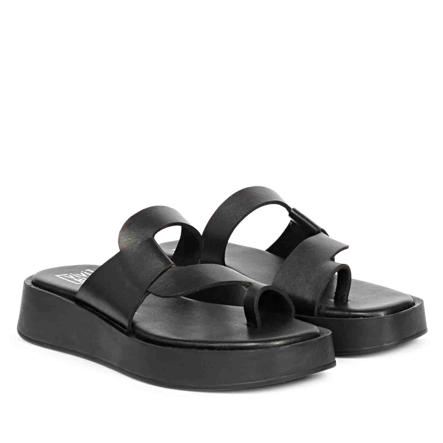 ViviBlu Black Leather Platform Sandals - Image 2