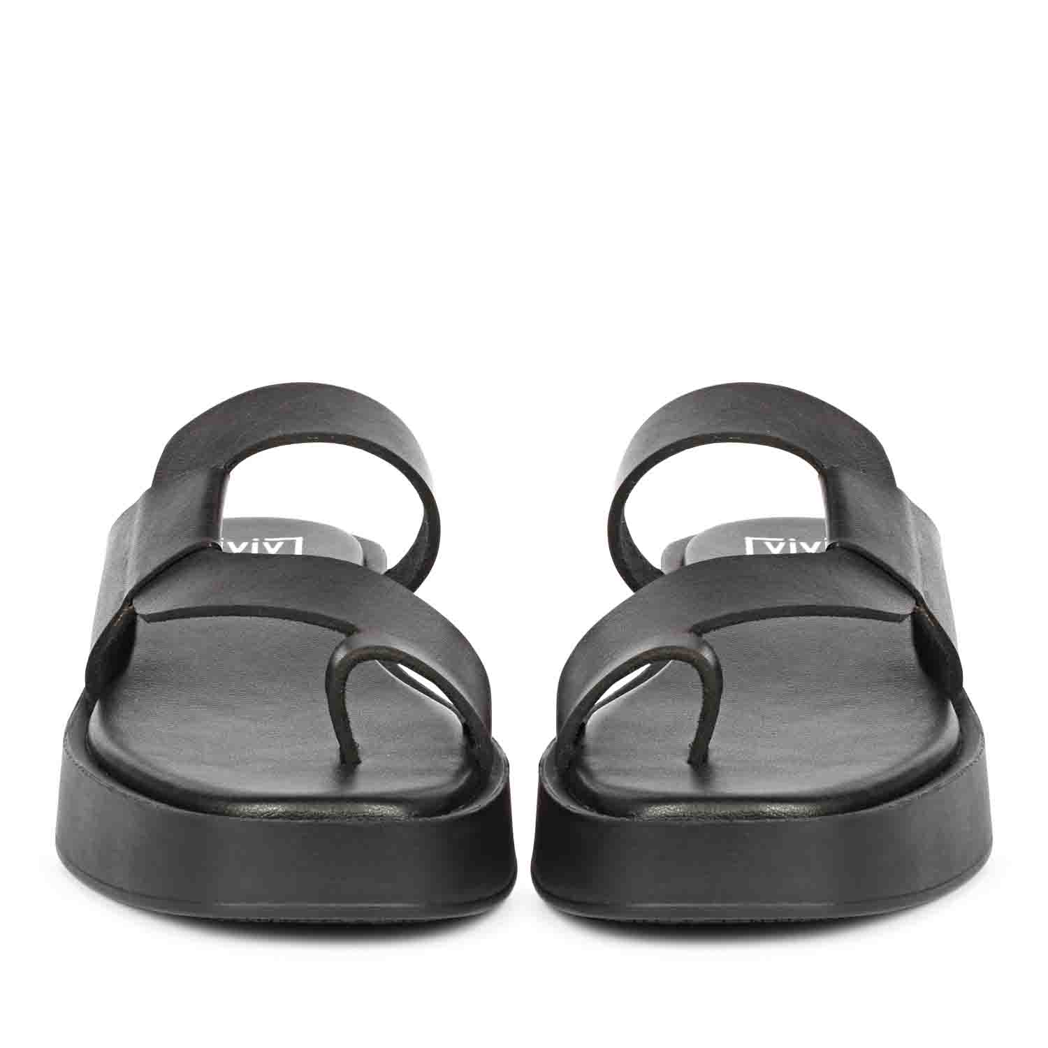 ViviBlu Black Leather Platform Sandals - Image 3