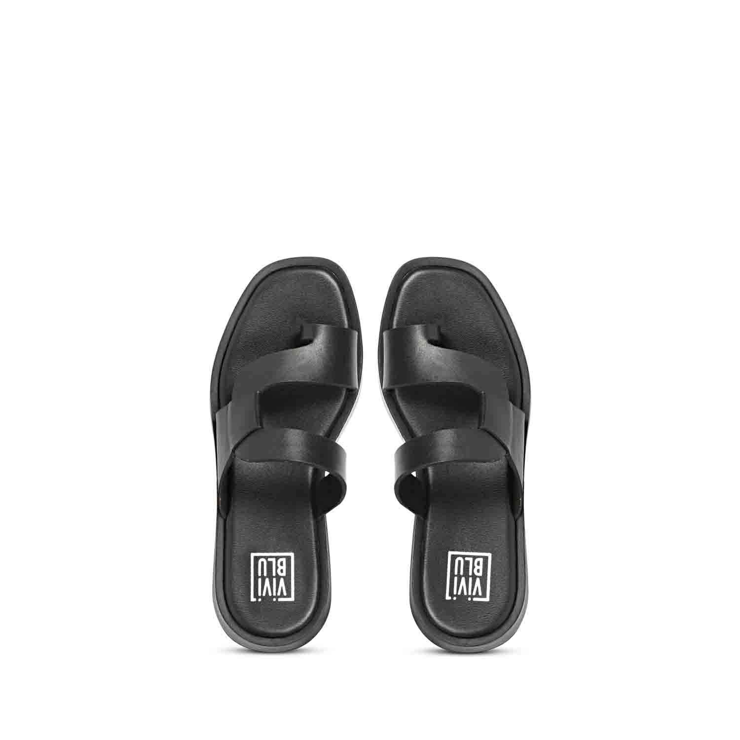 ViviBlu Black Leather Platform Sandals - Image 6
