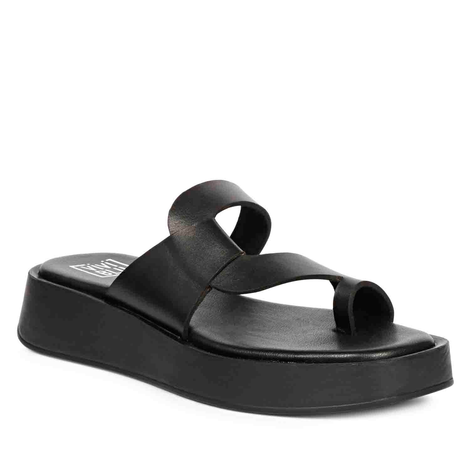 ViviBlu Black Leather Platform Sandals - Image 7