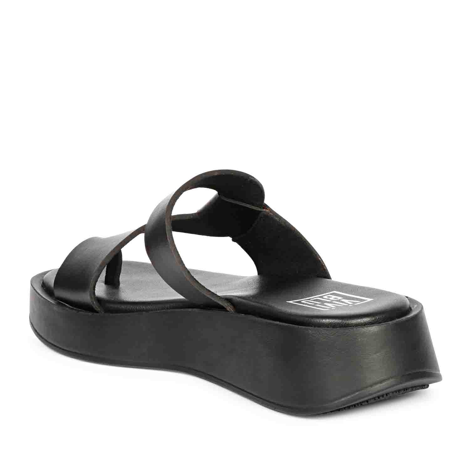 ViviBlu Black Leather Platform Sandals - Image 9