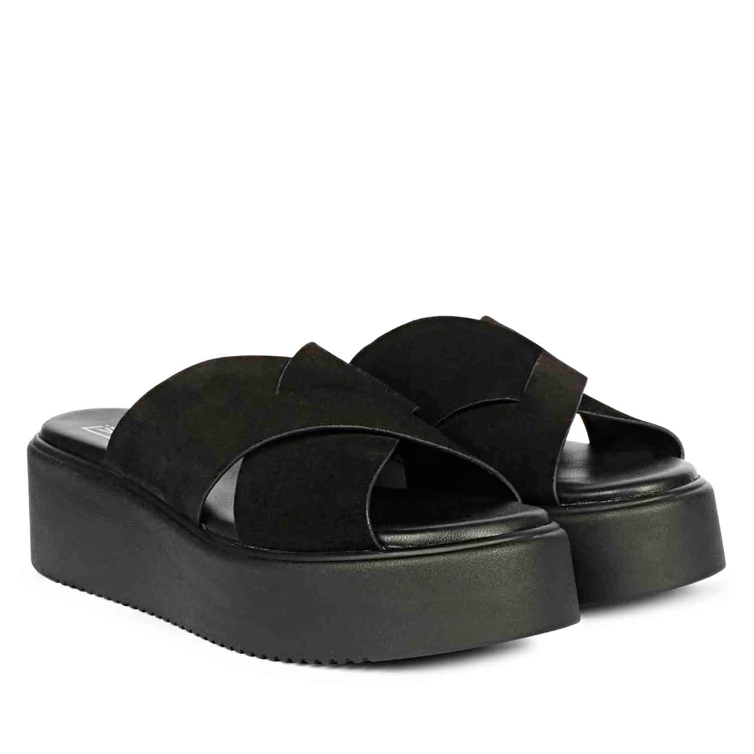 ViviBlu Black Leather Platform Sandals - Image 2