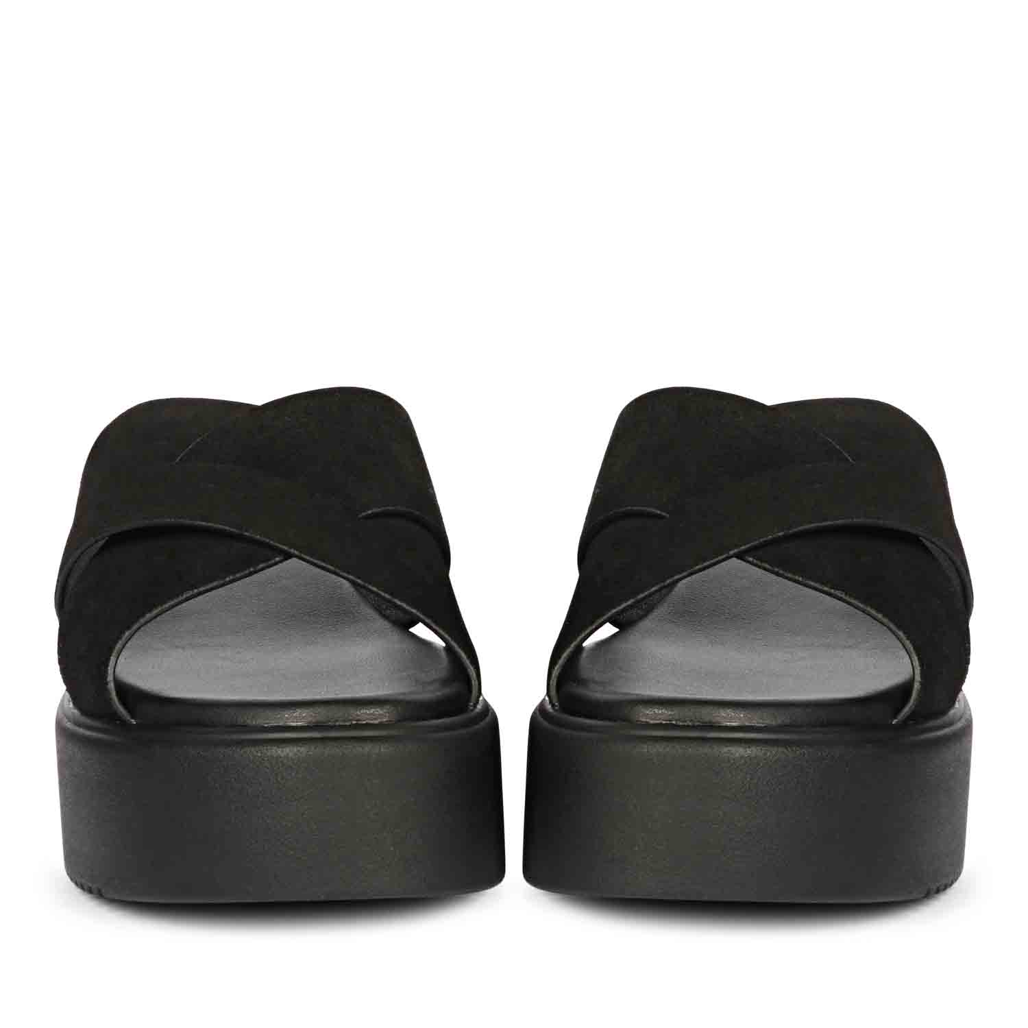ViviBlu Black Leather Platform Sandals - Image 3