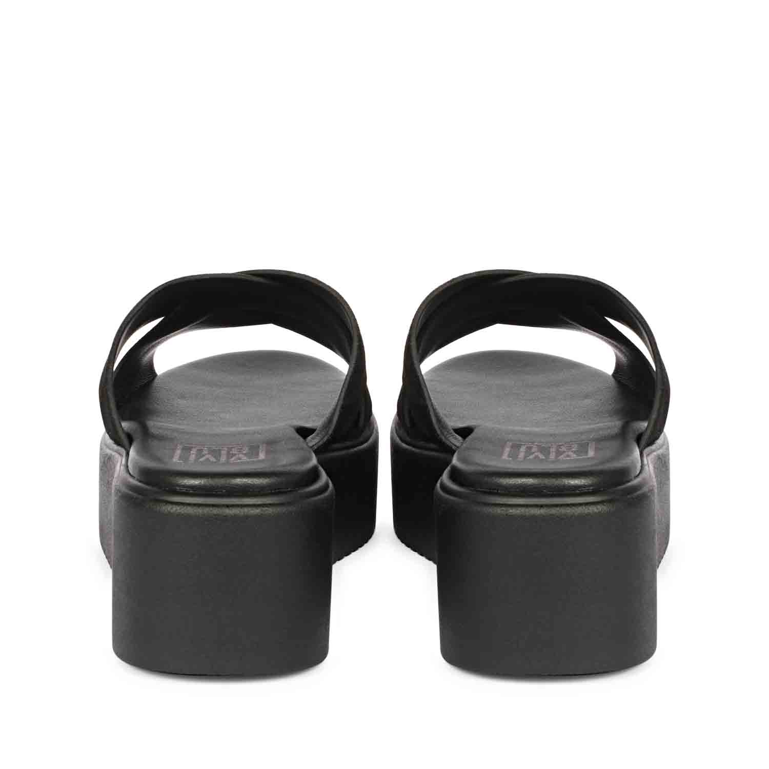 ViviBlu Black Leather Platform Sandals - Image 5