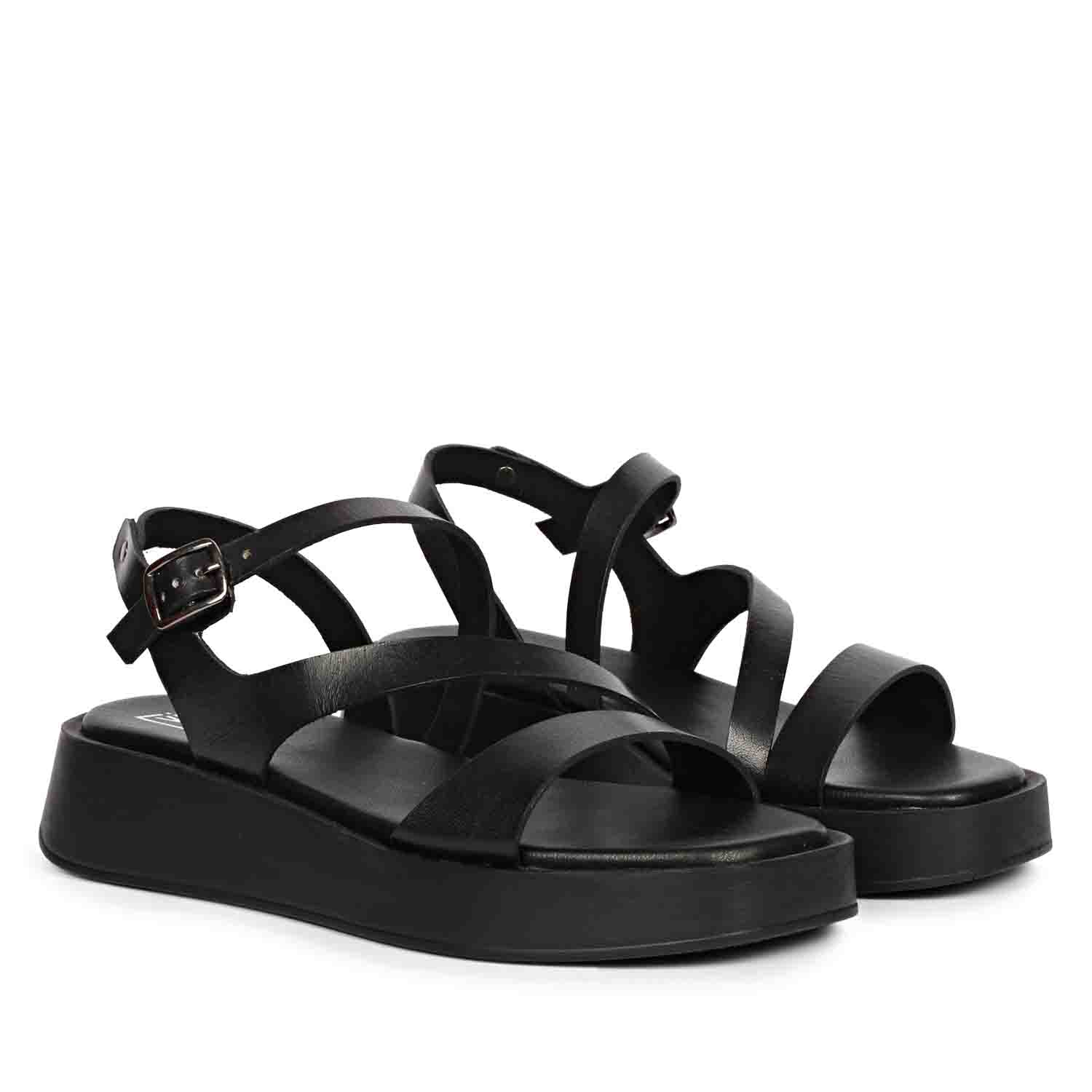 ViviBlu Black Leather Platform Sandals - Image 2