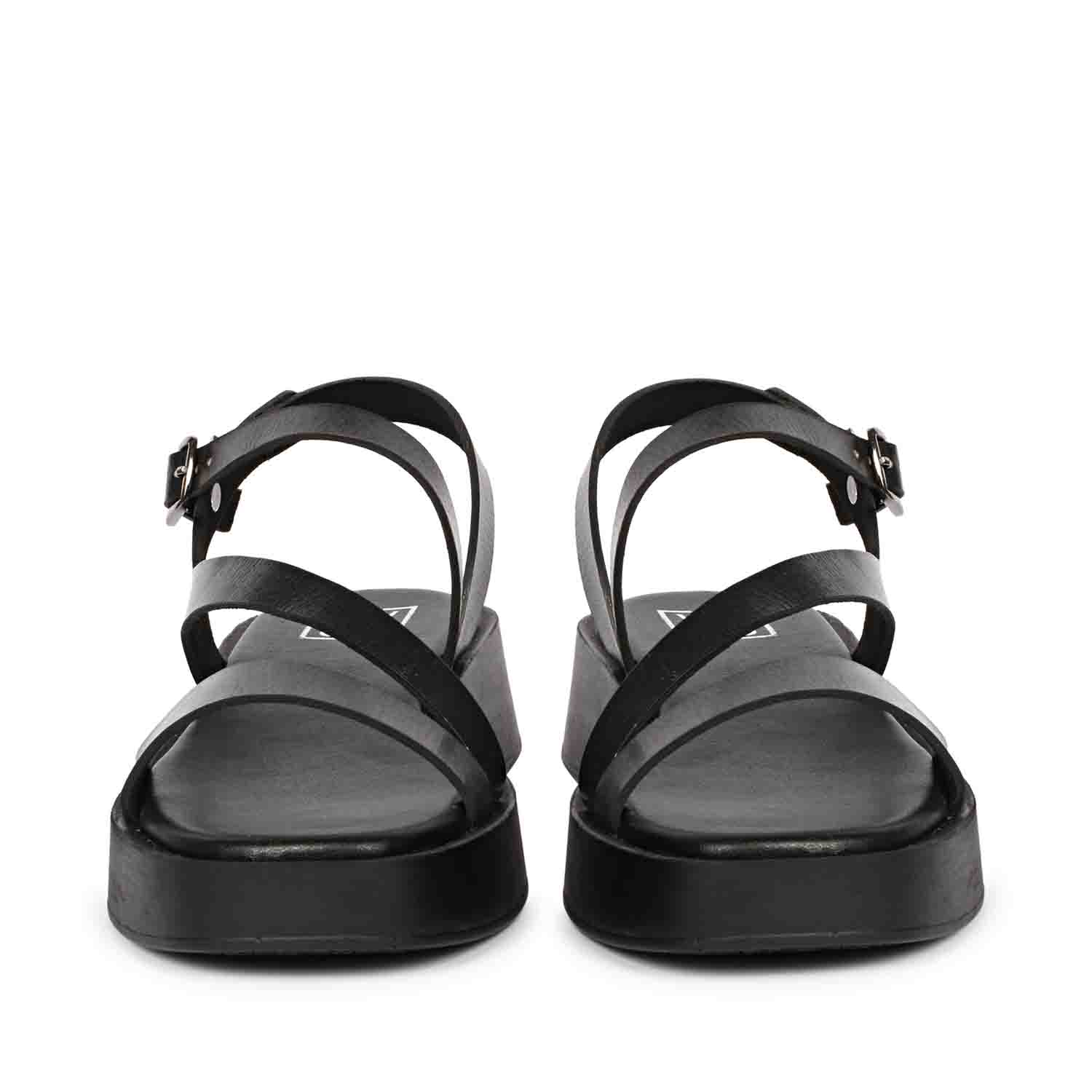 ViviBlu Black Leather Platform Sandals - Image 3