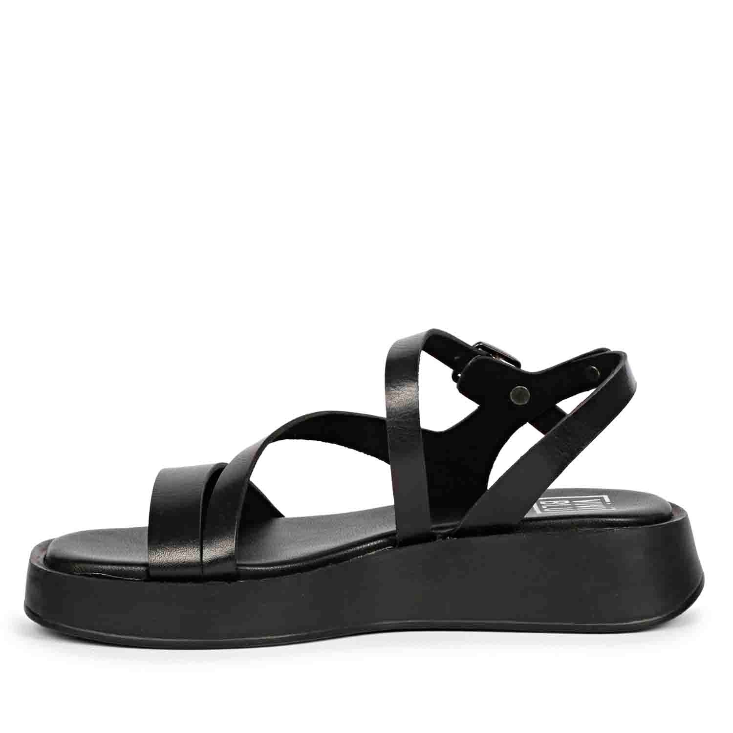 ViviBlu Black Leather Platform Sandals - Image 4
