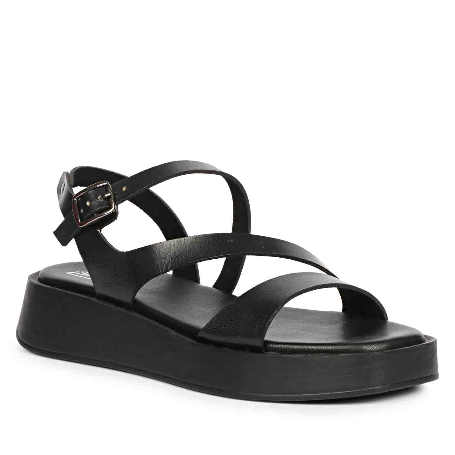 ViviBlu Black Leather Platform Sandals - Image 7