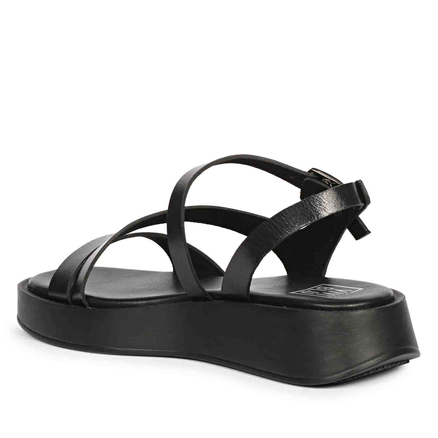 ViviBlu Black Leather Platform Sandals - Image 9
