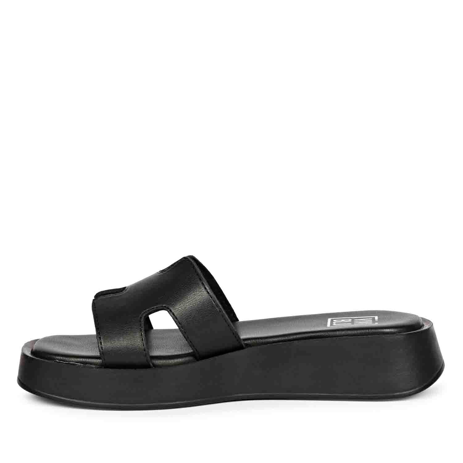 ViviBlu Black Leather Platform Sandals - Image 4