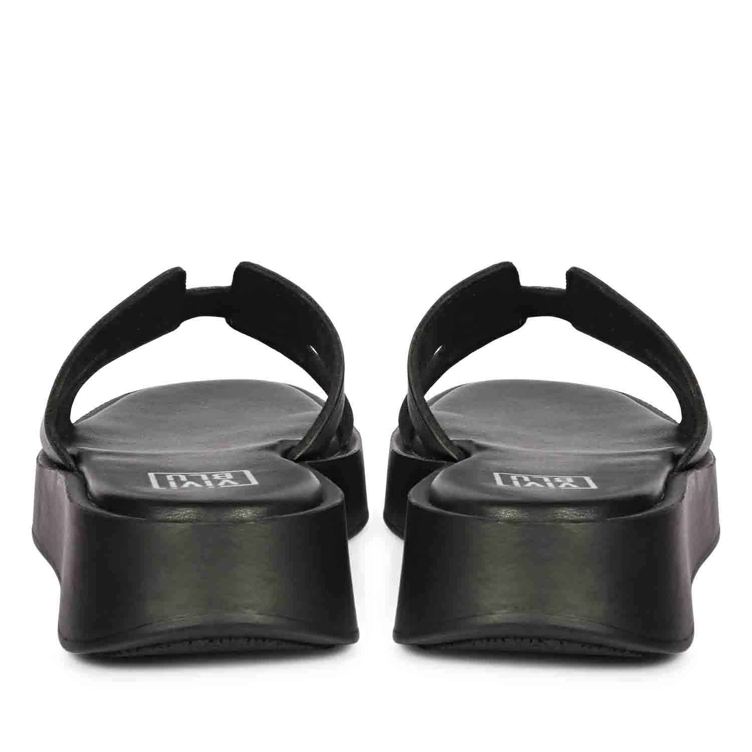 ViviBlu Black Leather Platform Sandals - Image 5