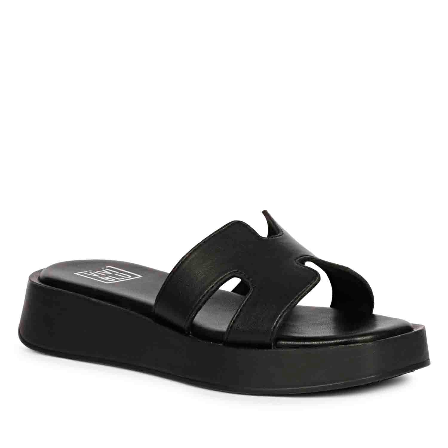 ViviBlu Black Leather Platform Sandals - Image 7
