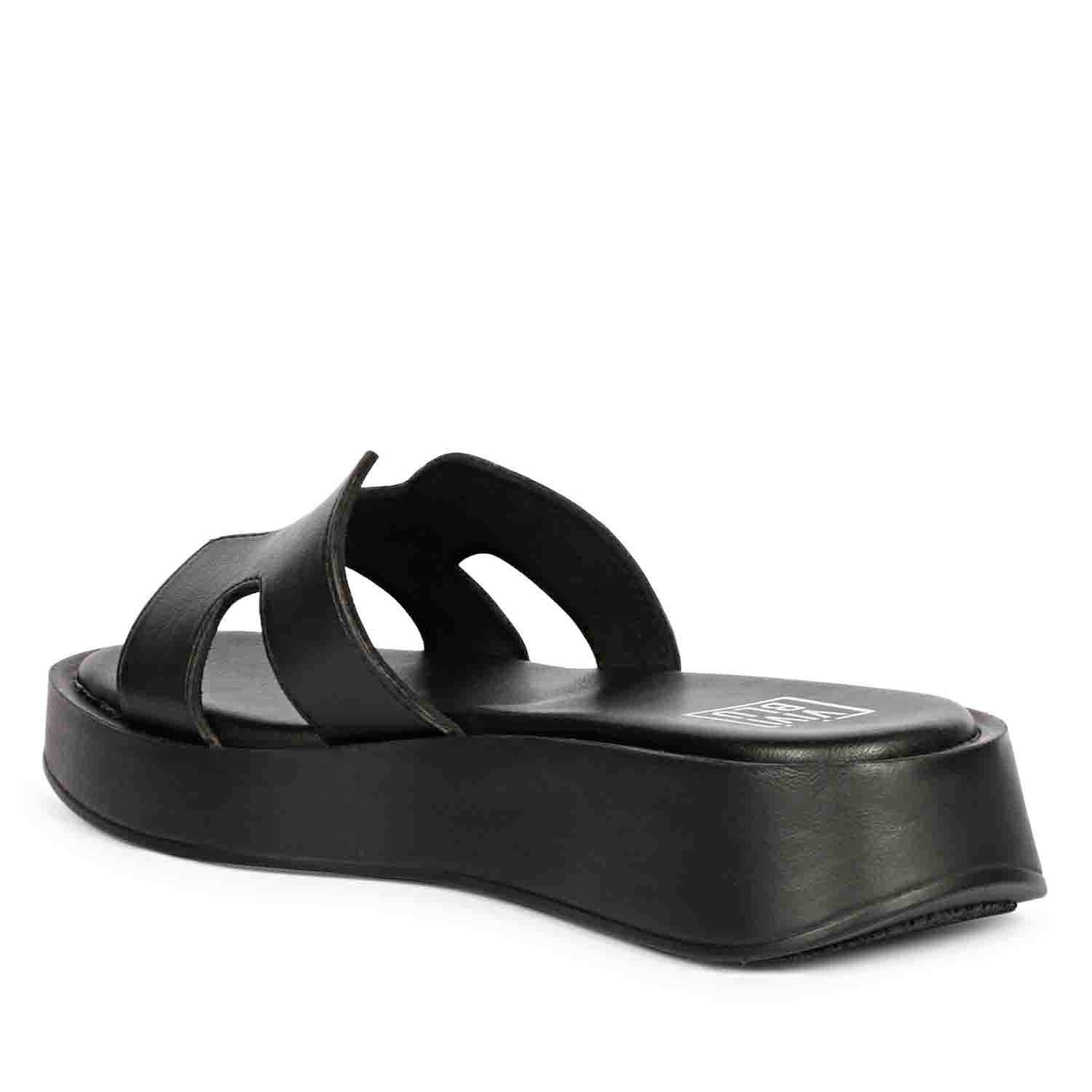ViviBlu Black Leather Platform Sandals - Image 9