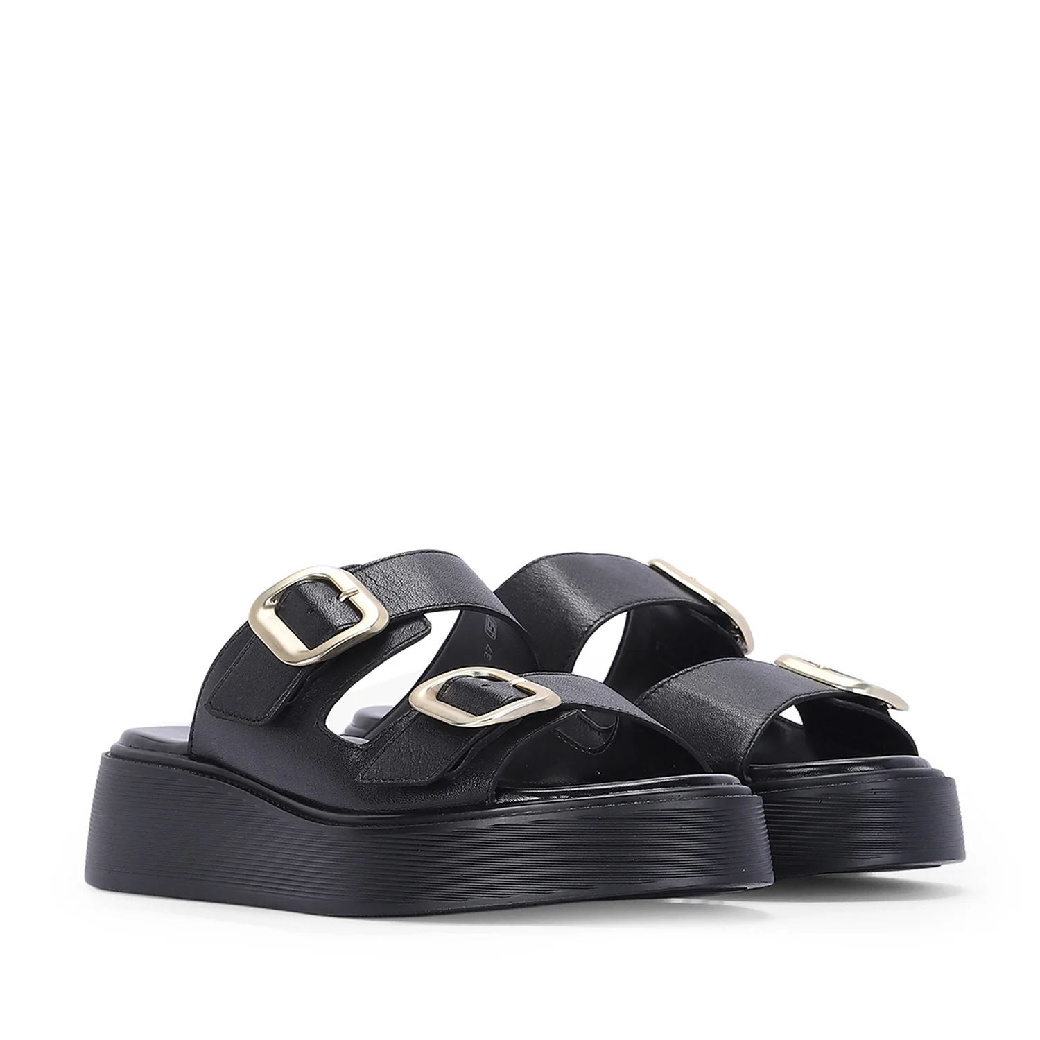 Fiorella Black Leather Platform Sandals - Image 2