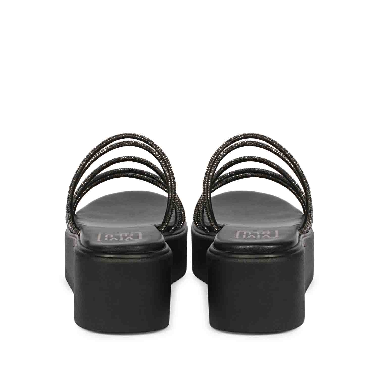 ViviBlu Black Leather Platform Sandals Embellished With Black Straps - Image 5