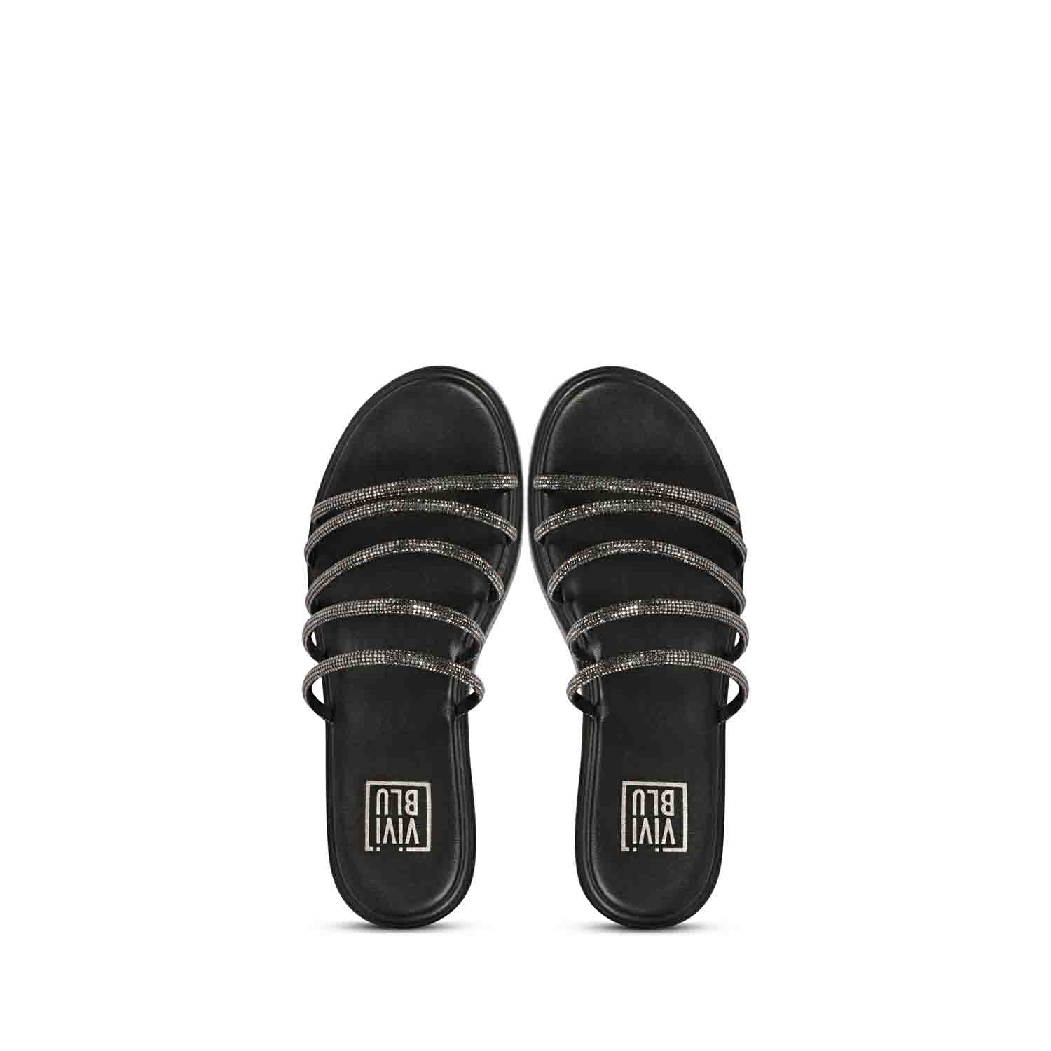 ViviBlu Black Leather Platform Sandals Embellished With Black Straps - Image 6