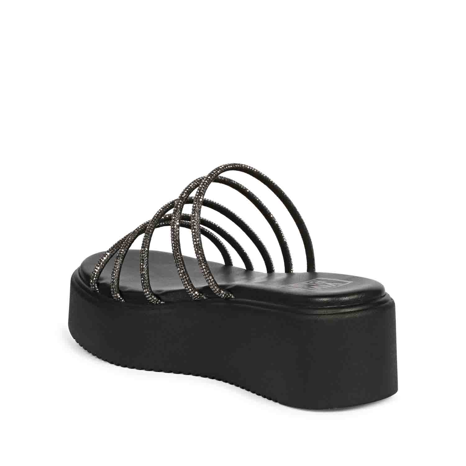 ViviBlu Black Leather Platform Sandals Embellished With Black Straps - Image 7