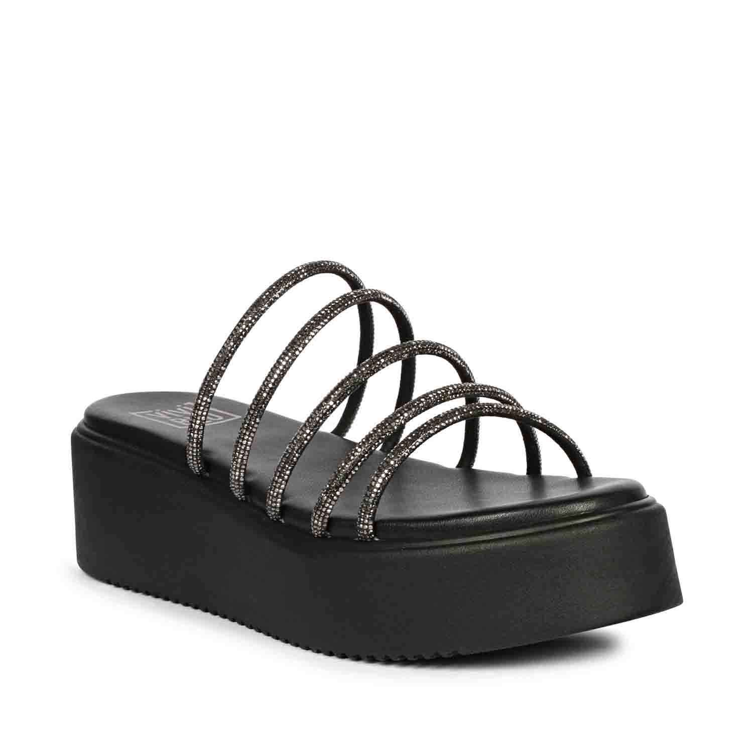 ViviBlu Black Leather Platform Sandals Embellished With Black Straps - Image 9