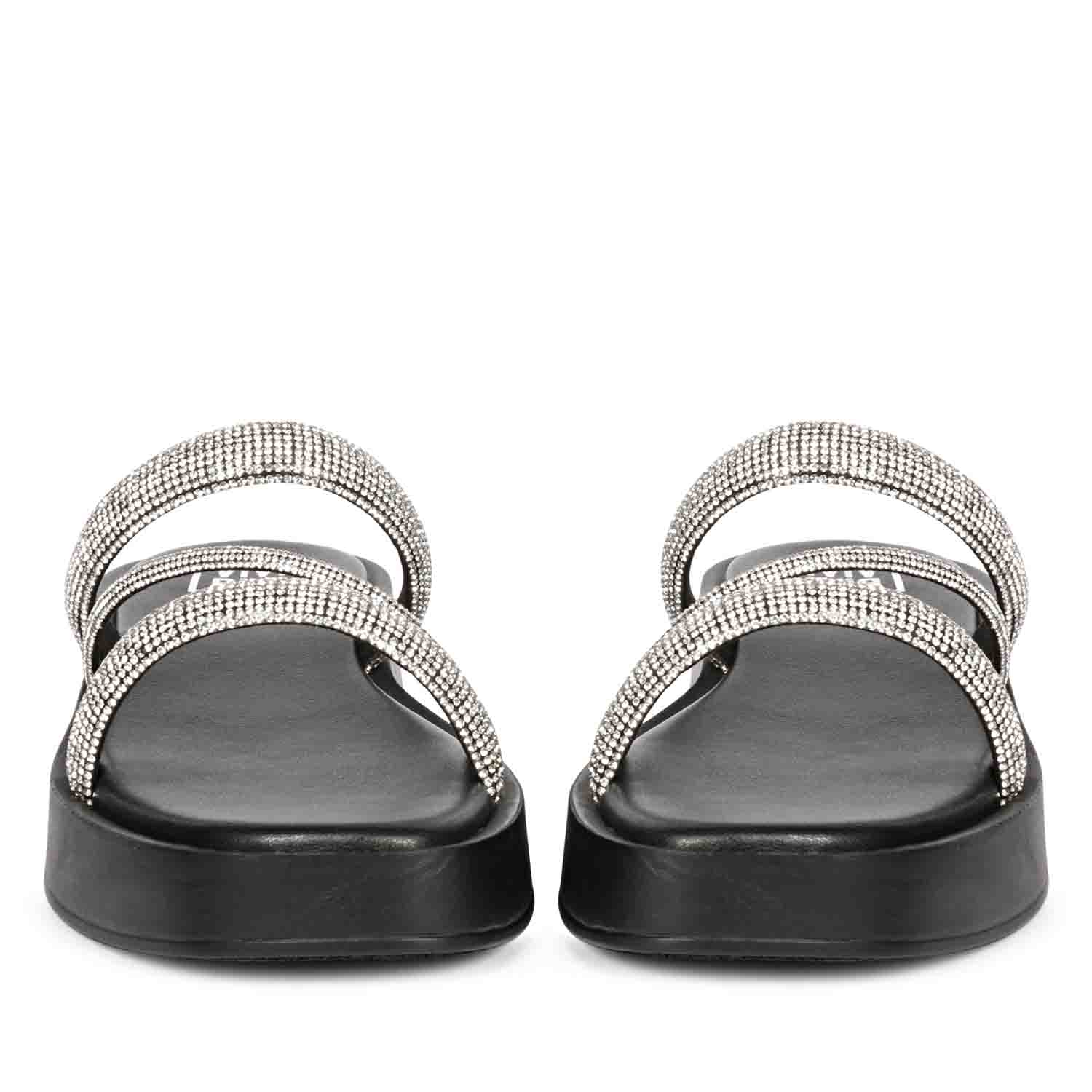 ViviBlu Black Leather Platform Sandals Embellished With Silver Straps - Image 3