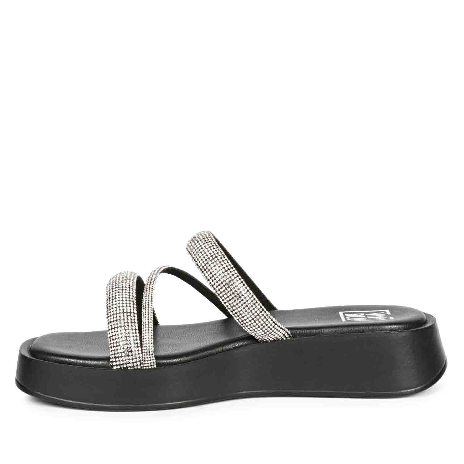 ViviBlu Black Leather Platform Sandals Embellished With Silver Straps - Image 4
