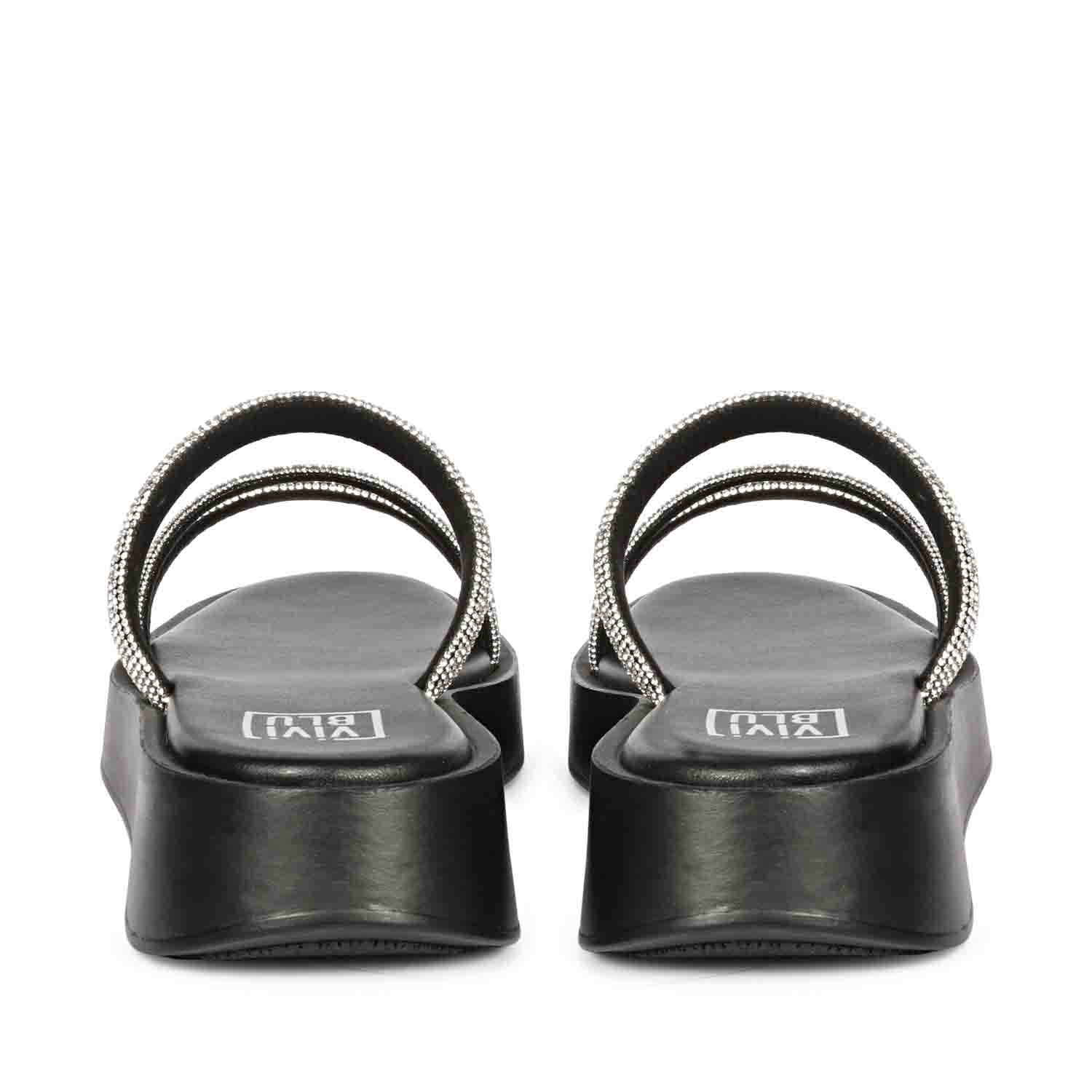 ViviBlu Black Leather Platform Sandals Embellished With Silver Straps - Image 5