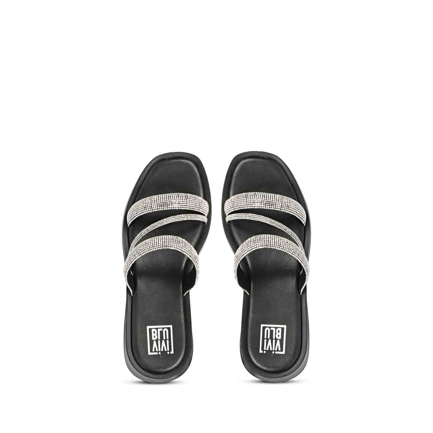 ViviBlu Black Leather Platform Sandals Embellished With Silver Straps - Image 6