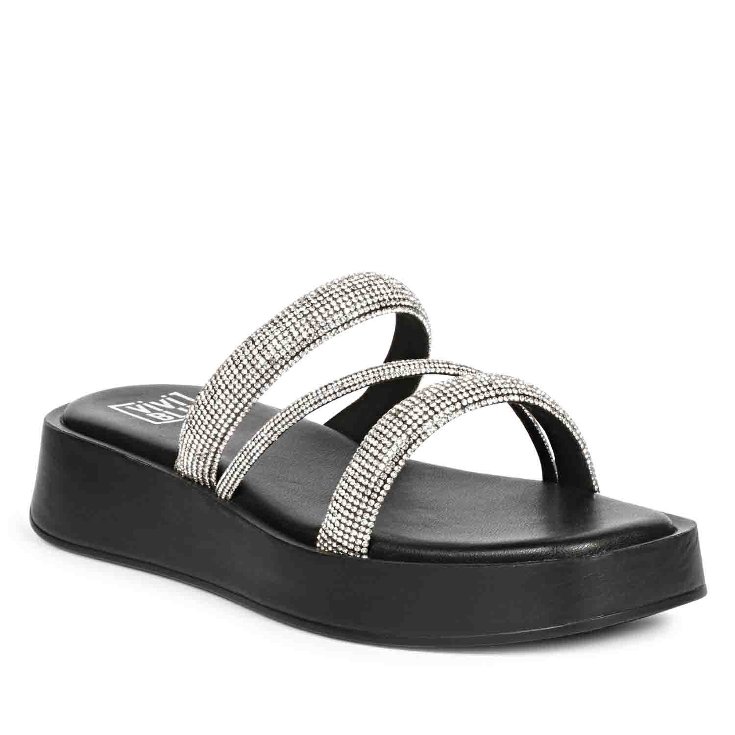 ViviBlu Black Leather Platform Sandals Embellished With Silver Straps - Image 7