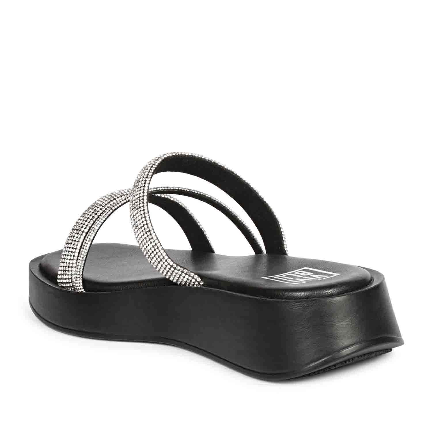 ViviBlu Black Leather Platform Sandals Embellished With Silver Straps - Image 9