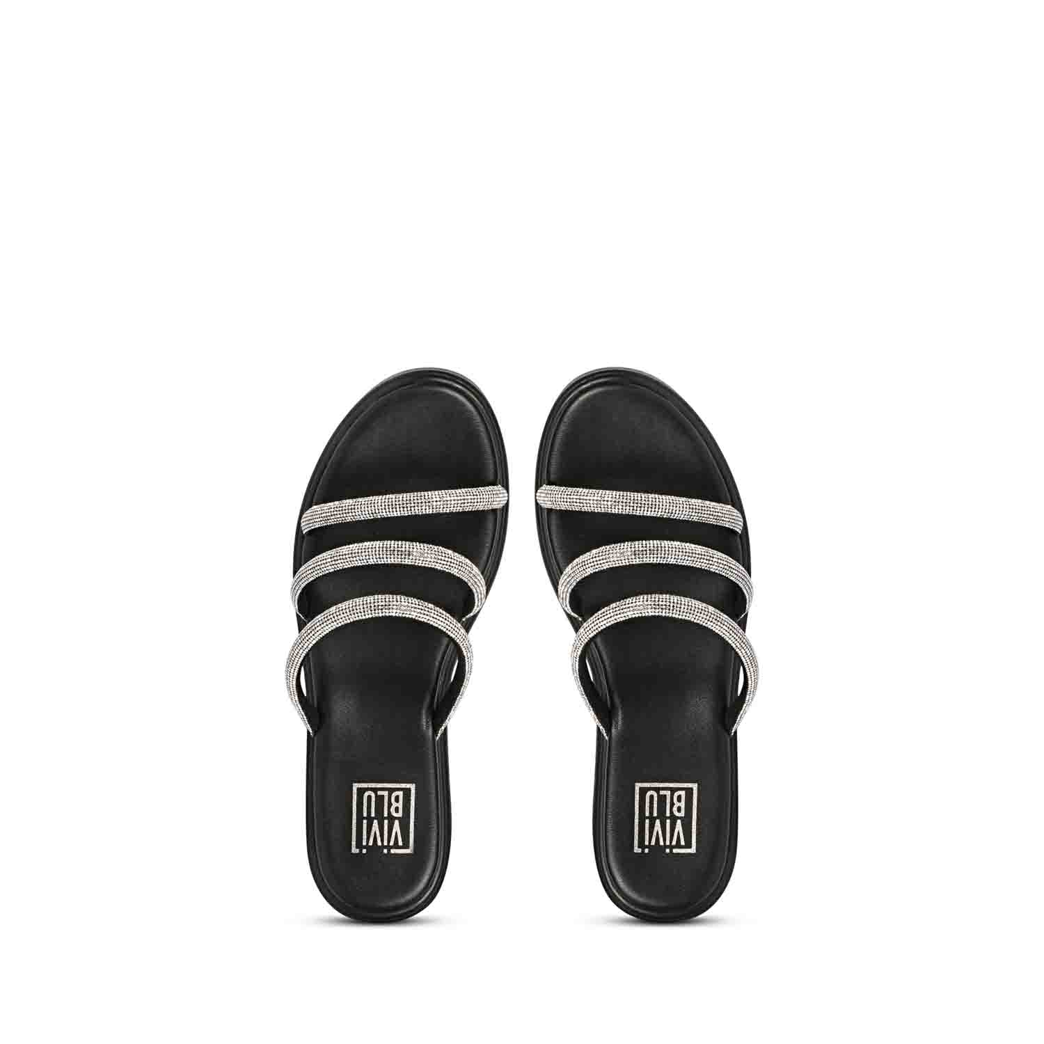 ViviBlu Black Leather Platform Sandals Embellished With White Straps - Image 6